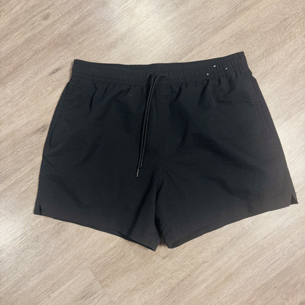Abercrombie & Fitch Mens Relaxed Stretch Swim Trunks Black Textured Size M 5in